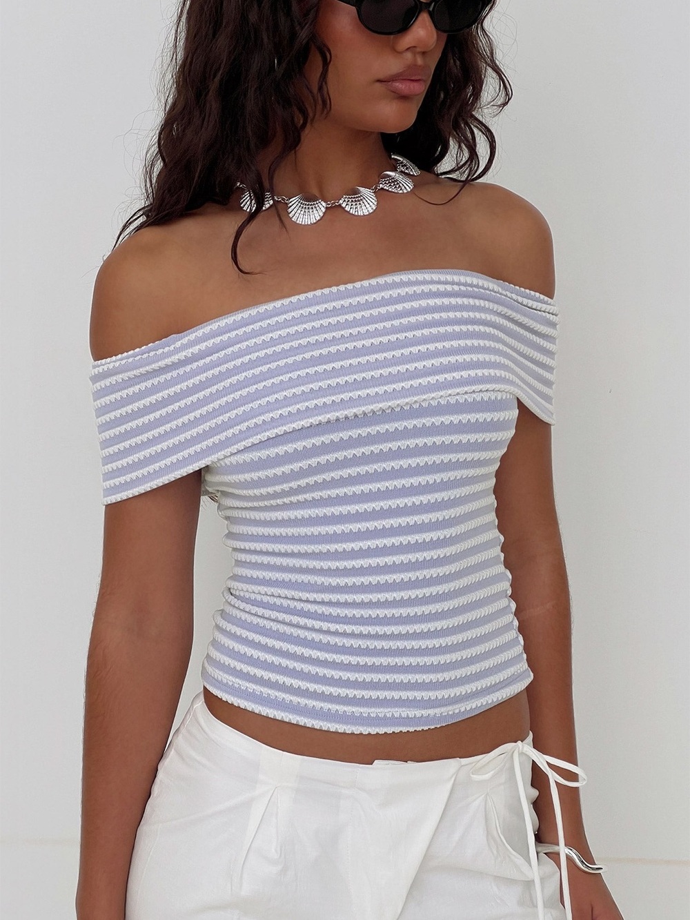 Purple Stripe Off Shoulder Top